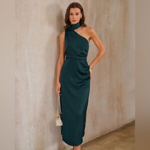 Dark Green One Shoulder Maxi Dress